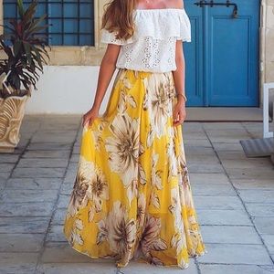 🆕 Chicwish Yellow Full Maxi Floral Skirt XL